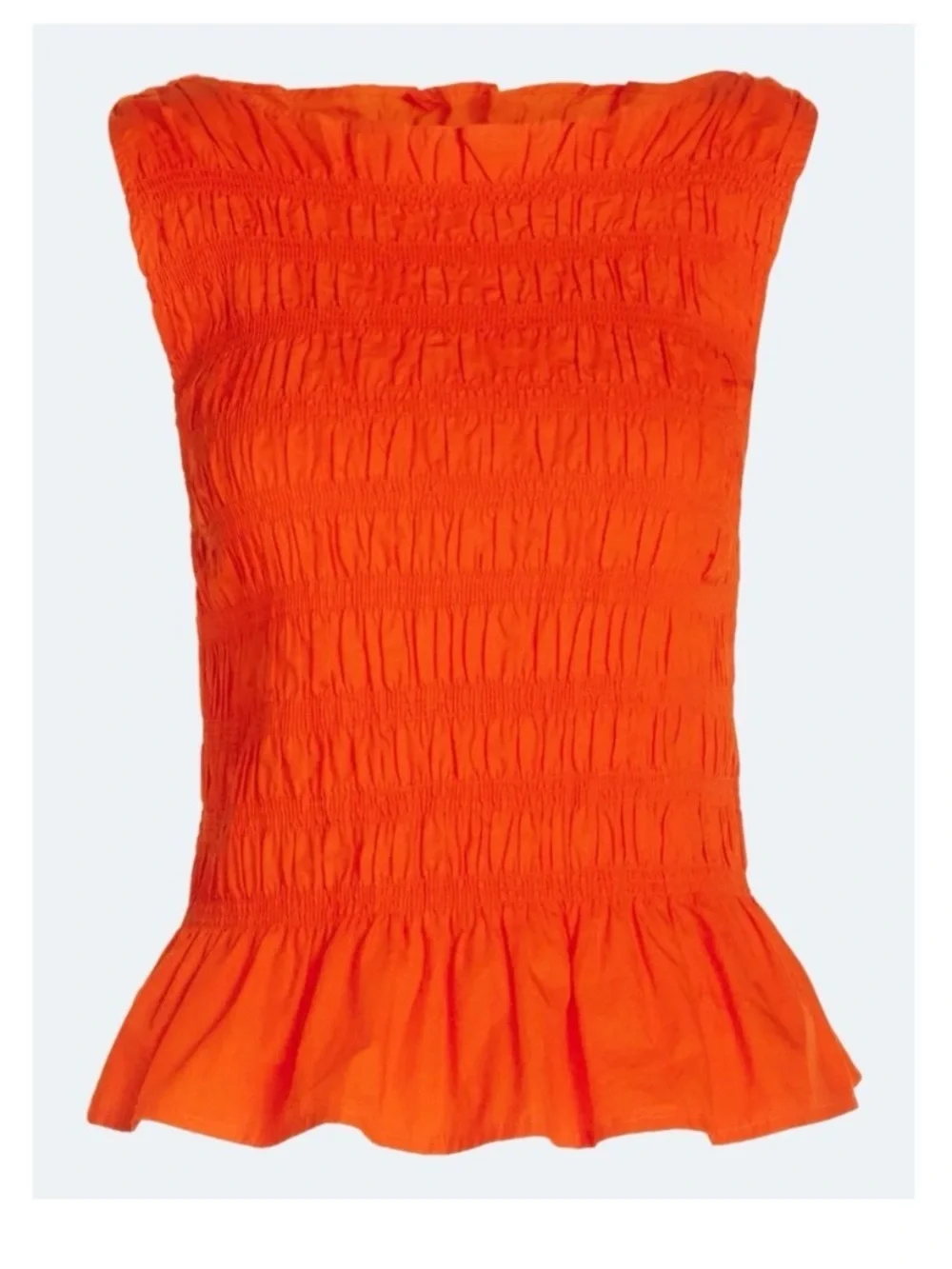 Sleeveless Smocked Peplum Top Bright Orange Coastal Summer Ruffle Top Size Large - Picture 3 of 14